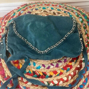 Zara blue suede  leather envelope crossbody bag with silver chain